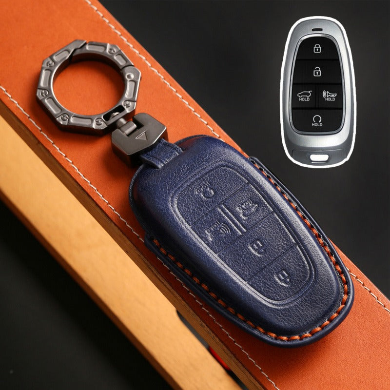 Hyundai Tucson Leather Key Case(#HY213) - Key-5 / Blue