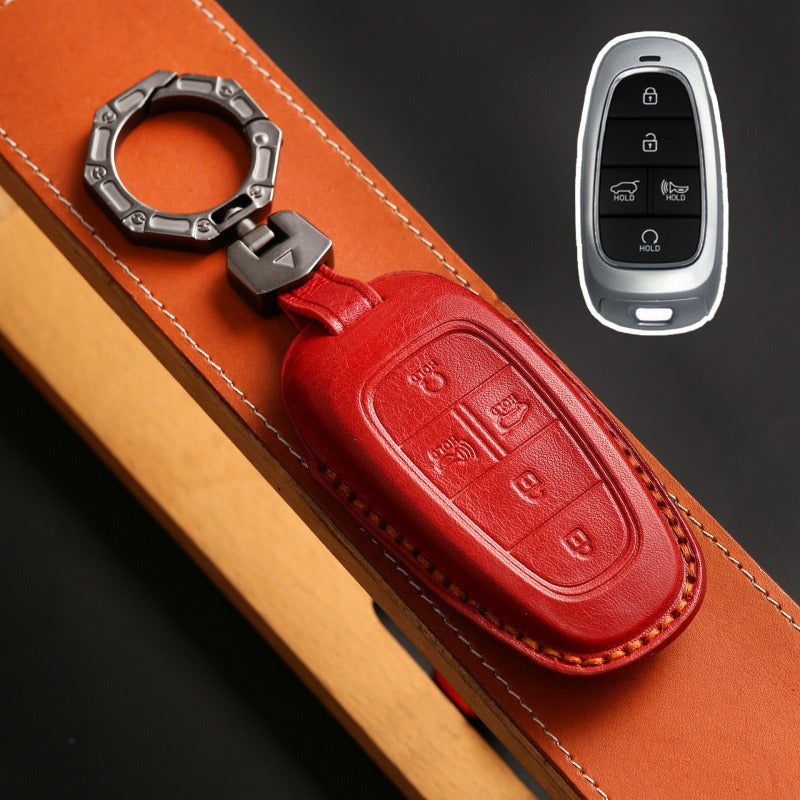 Hyundai Tucson Leather Key Case(#HY213) - Key-5 / Red