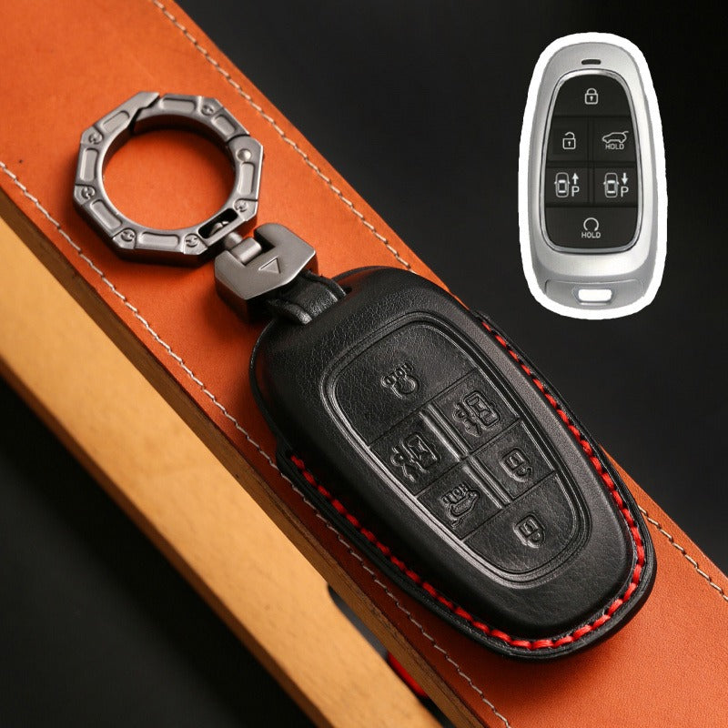 Hyundai Tucson Leather Key Case(#HY213) - Key-6 / Black
