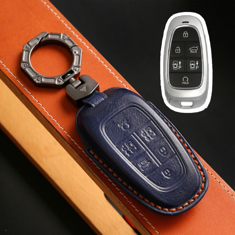 Hyundai Tucson Leather Key Case(#HY213) - Key-6 / Blue