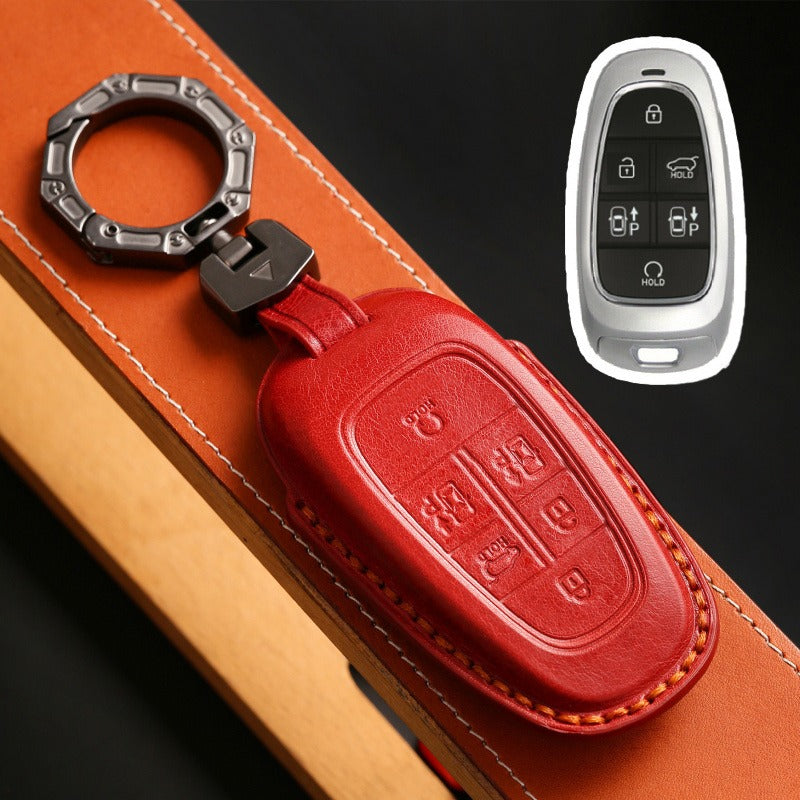 Hyundai Tucson Leather Key Case(#HY213) - Key-6 / Red