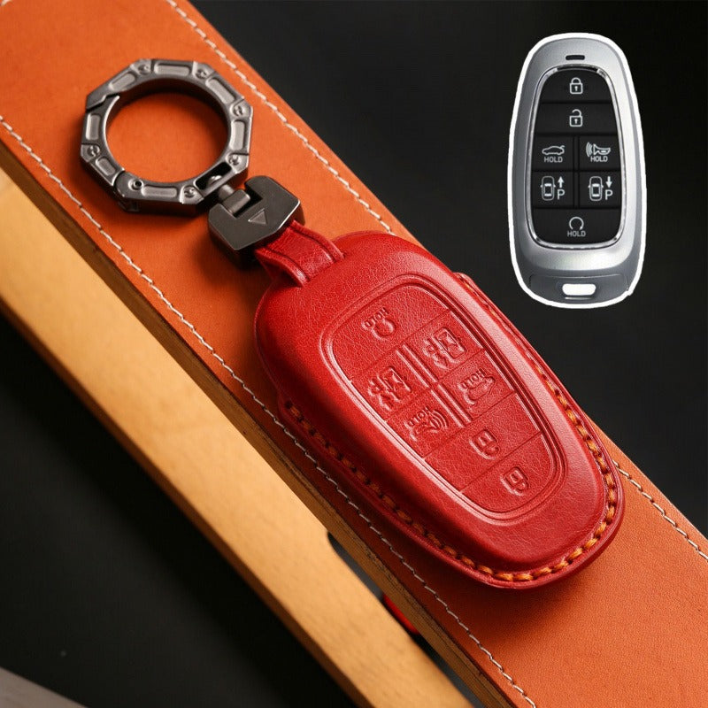 Hyundai Tucson Leather Key Case(#HY213) - key-7 / Red