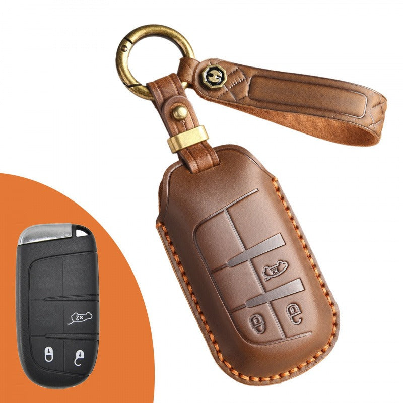 Jeep Compass Commander Leather Key Case(#JE171) - KEY-3 / Brown