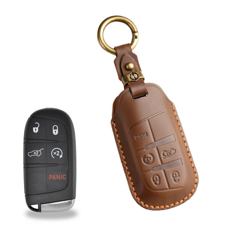 Jeep Compass Commander Leather Key Case(#JE179) - Key-5 / Brown