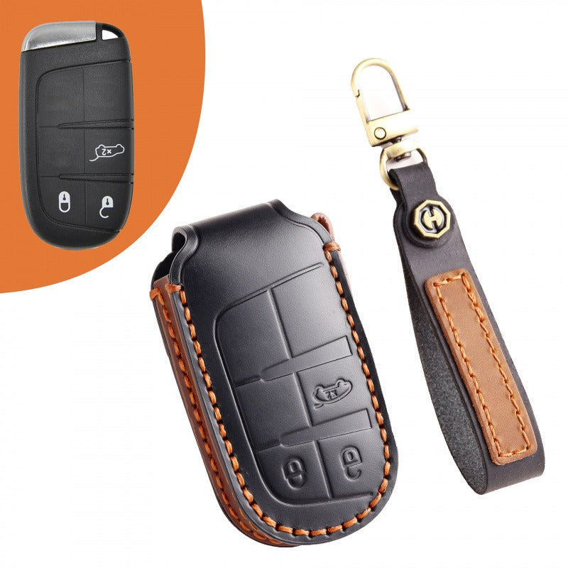 Jeep Compass Grand Cherokee Leather Key Case(#JE175) - Black / Key-3
