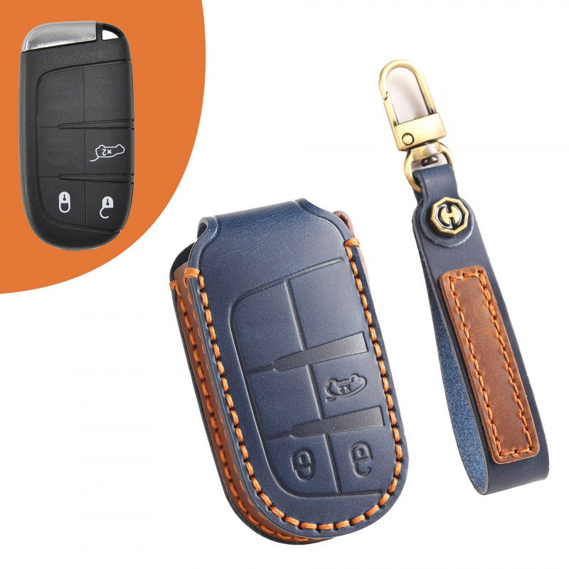 Jeep Compass Grand Cherokee Leather Key Case(#JE175) - Blue / Key-3