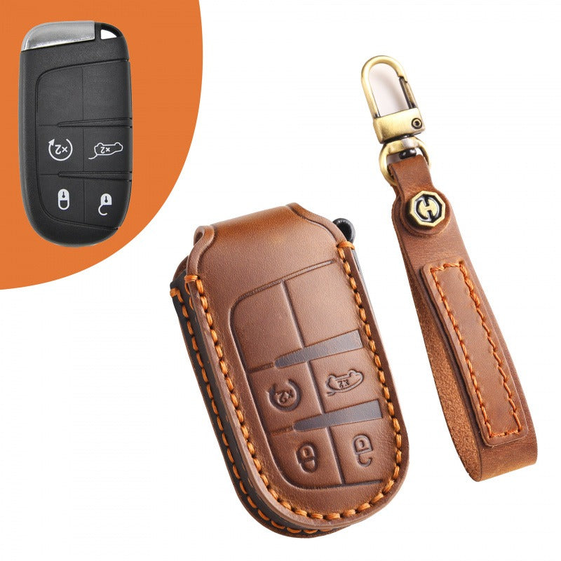 Jeep Compass Grand Cherokee Leather Key Case(#JE175) - Brown / Key-4
