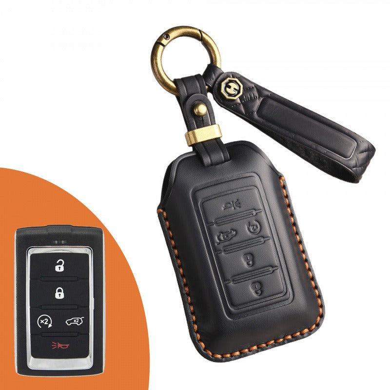 Jeep Grand Cherokee Retro Leather Key Case(#JE180) - Key-5 / Black
