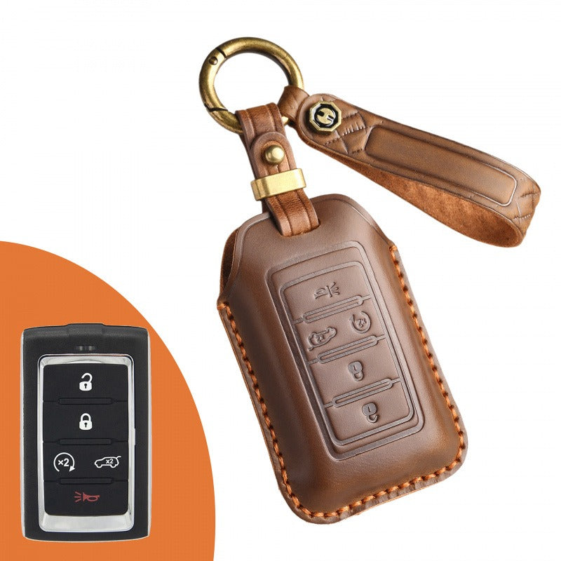 Jeep Grand Cherokee Retro Leather Key Case(#JE180) - Key-5 / Brown