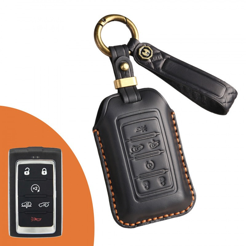 Jeep Grand Cherokee Retro Leather Key Case(#JE180) - Key-6 / Black