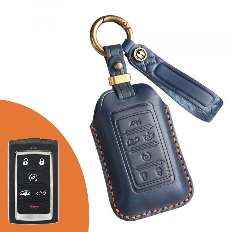 Jeep Grand Cherokee Retro Leather Key Case(#JE180) - Key-6 / Blue
