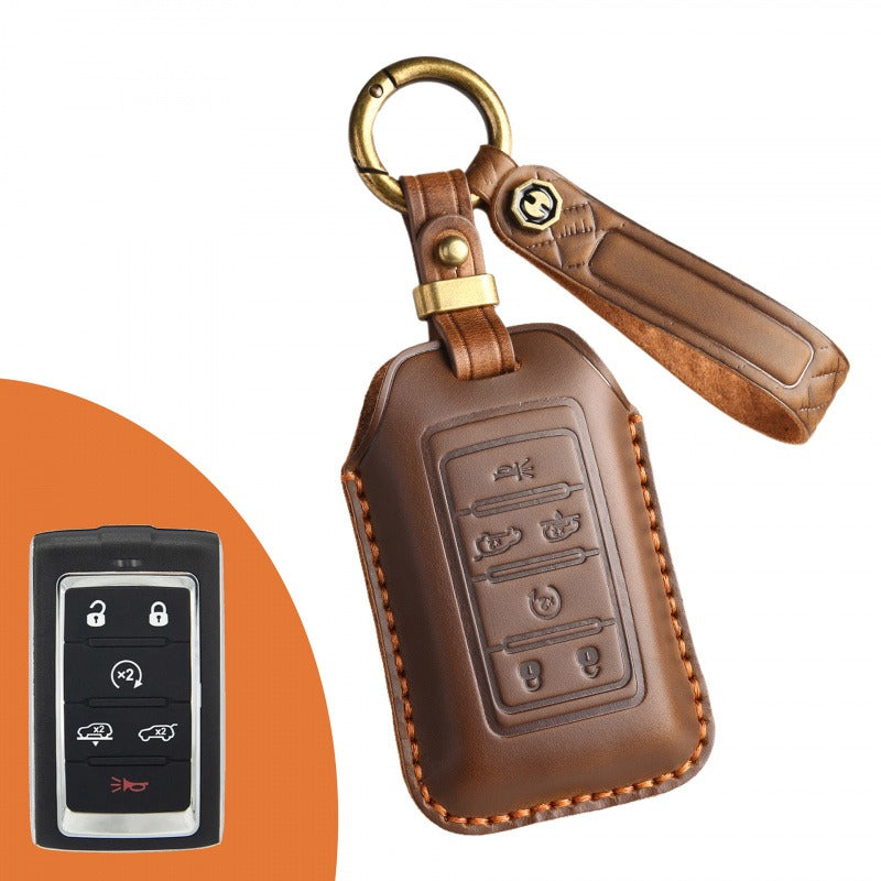 Jeep Grand Cherokee Retro Leather Key Case(#JE180) - Key-6 / Brown