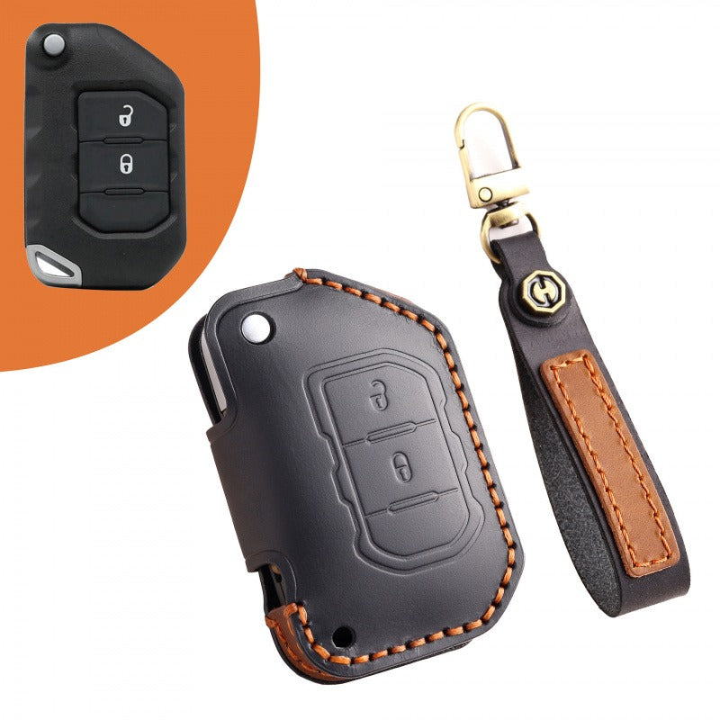 Jeep Wrangler Gladiator Leather Key Case（#JE178） - Key-2 / Brown