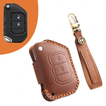 Jeep Wrangler Gladiator Leather Key Case（#JE178） - Key-2 / Brown