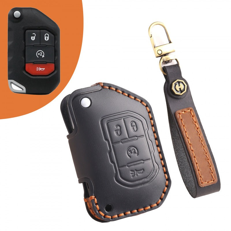 Jeep Wrangler Gladiator Leather Key Case（#JE178） - Key-4 / Black