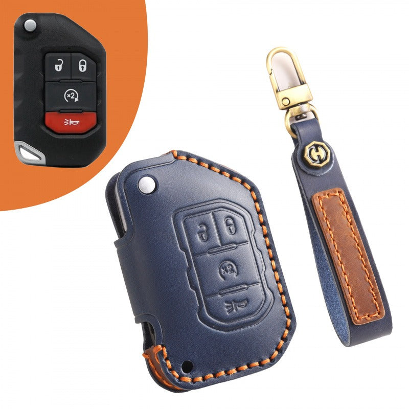 Jeep Wrangler Gladiator Leather Key Case（#JE178） - Key-4 / Blue