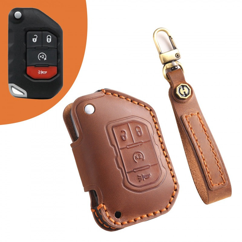 Jeep Wrangler Gladiator Leather Key Case（#JE178） - Key-4 / Brown