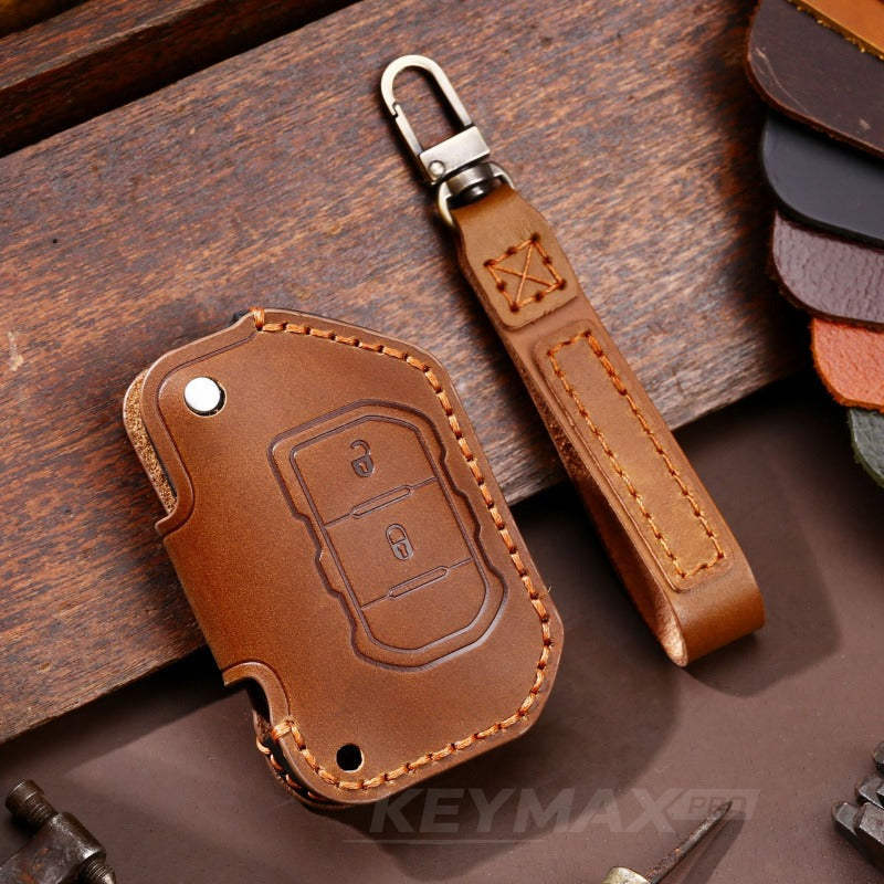 Jeep Wrangler Leather Key Case(#JE172) - Brown / Key-2