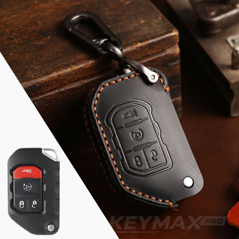 Jeep Wrangler Sahara Rubicon Leather Key Case(#JE176) - Key-4 / Black