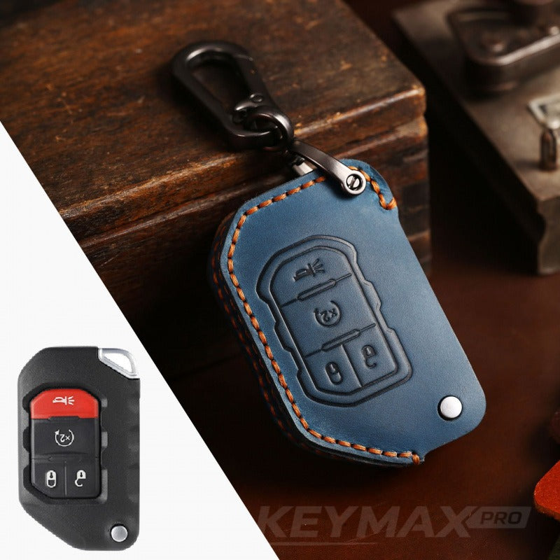 Jeep Wrangler Sahara Rubicon Leather Key Case(#JE176) - Key-4 / Blue