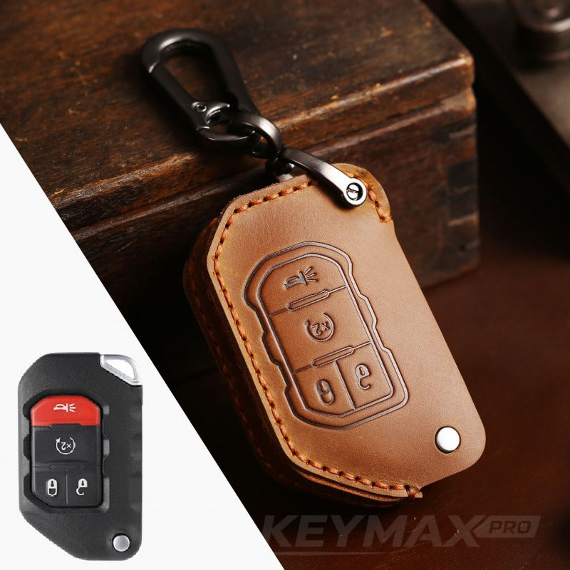 Jeep Wrangler Sahara Rubicon Leather Key Case(#JE176) - Key-4 / Brown