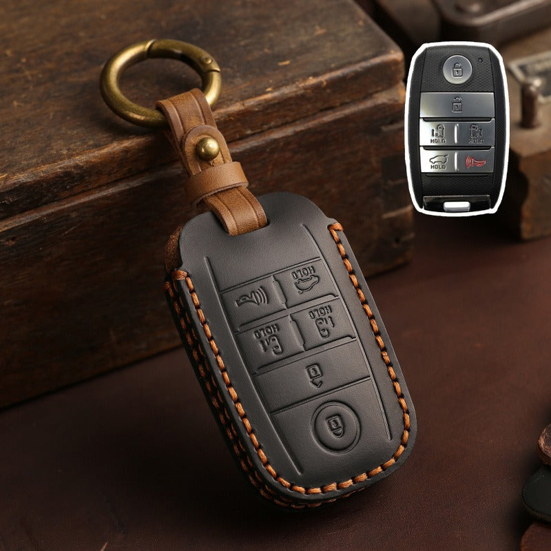 KIA Carnival MPV Handmade Leather Key Case（#KA239） - Black