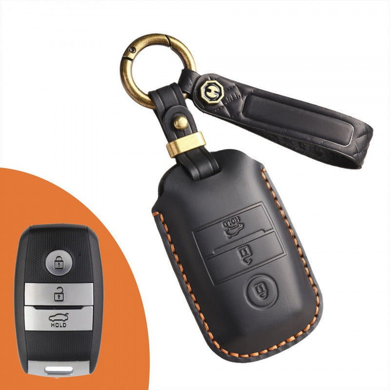 Kia Carnival Retro Leather Key Case(#KA205) - Key-3 / Brown