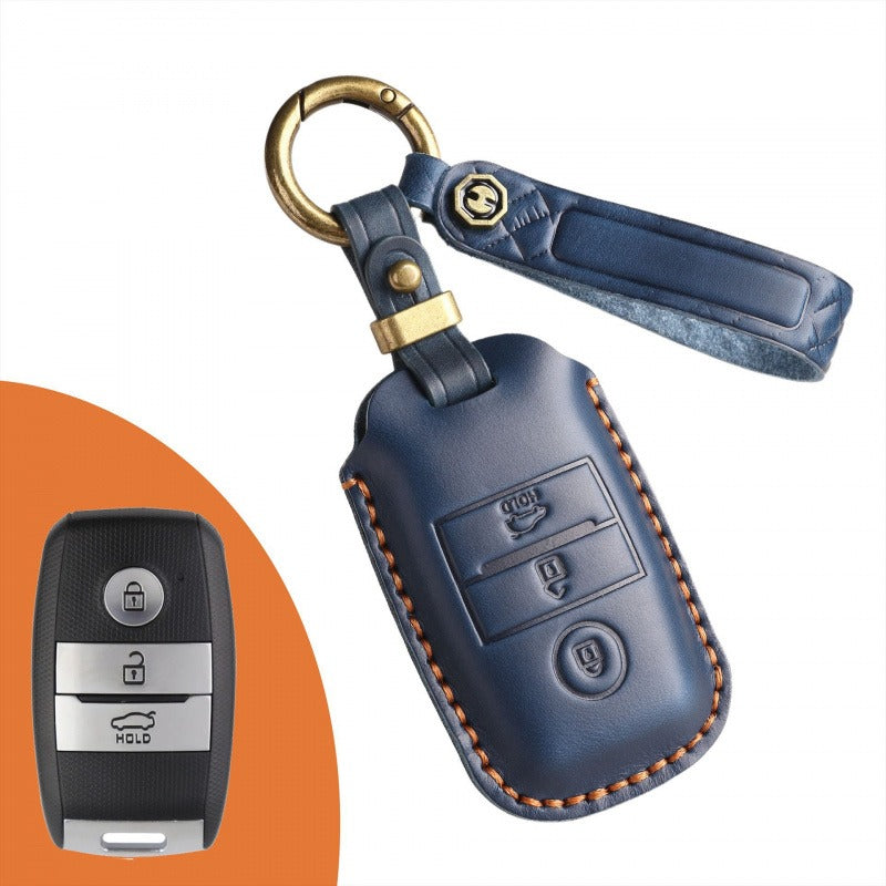 Kia Carnival Retro Leather Key Case(#KA205) - Key-3 / Blue