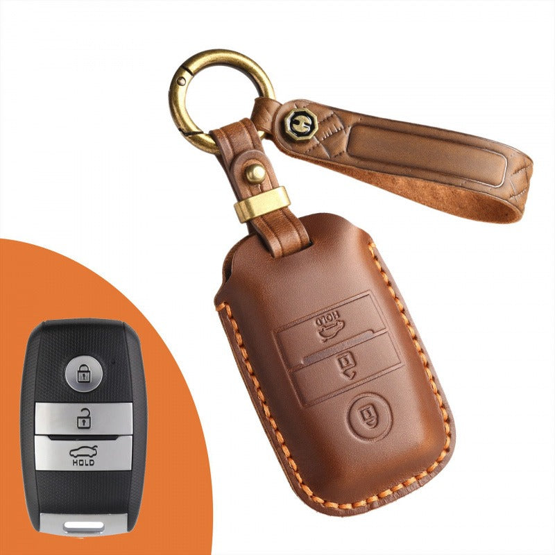 Kia Carnival Retro Leather Key Case(#KA205) - Key-3 / Brown