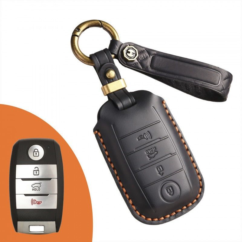 Kia Carnival Retro Leather Key Case(#KA205) - Key-4 / Black