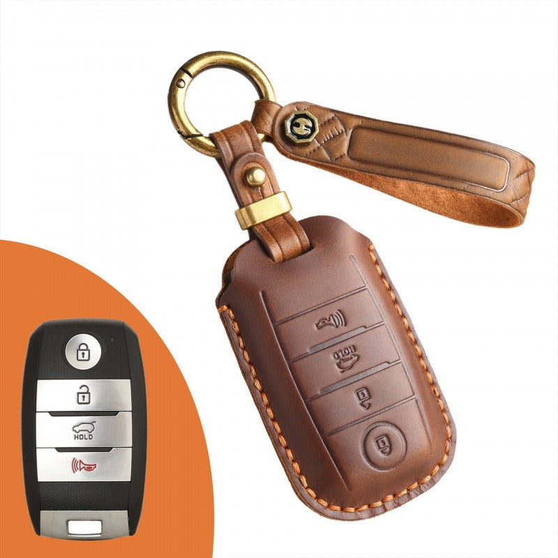 Kia Carnival Retro Leather Key Case(#KA205) - Key-4 / Brown
