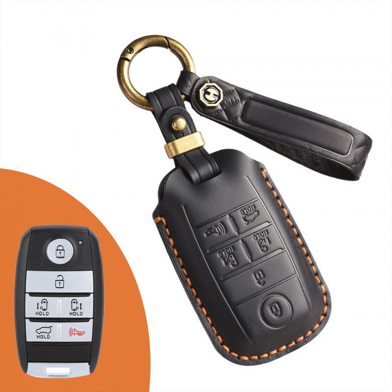 Kia Carnival Retro Leather Key Case(#KA205) - Key-6 / Black