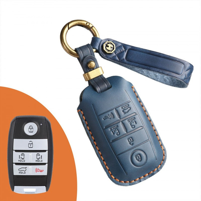 Kia Carnival Retro Leather Key Case(#KA205) - Key-6 / Blue