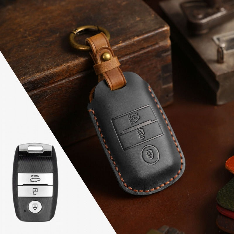 Kia K3/ K4/ K5/ KX3/ KX5 Crazy Horse Leather Key Case(#KA234) - Black