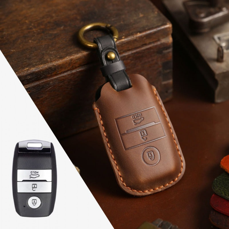 Kia K3/ K4/ K5/ KX3/ KX5 Crazy Horse Leather Key Case(#KA234) - Brown