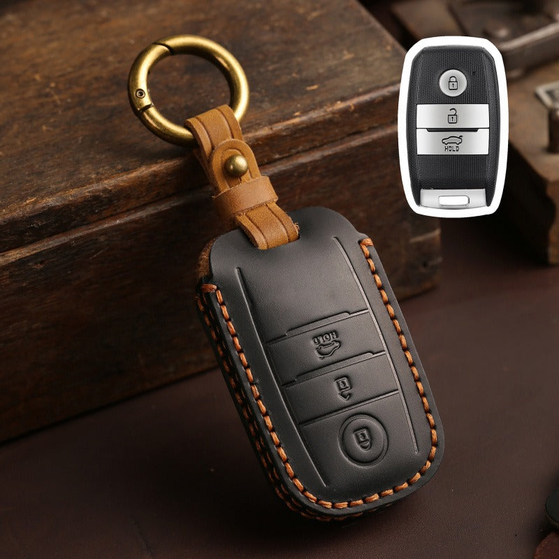Kia K3 K4 K5 Sportage Leather Key Case(#KA203) - Key-3 / Black