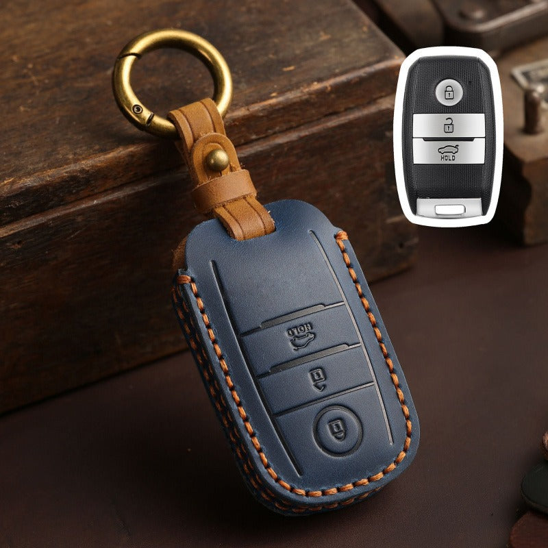 Kia K3 K4 K5 Sportage Leather Key Case(#KA203) - Key-3 / Blue