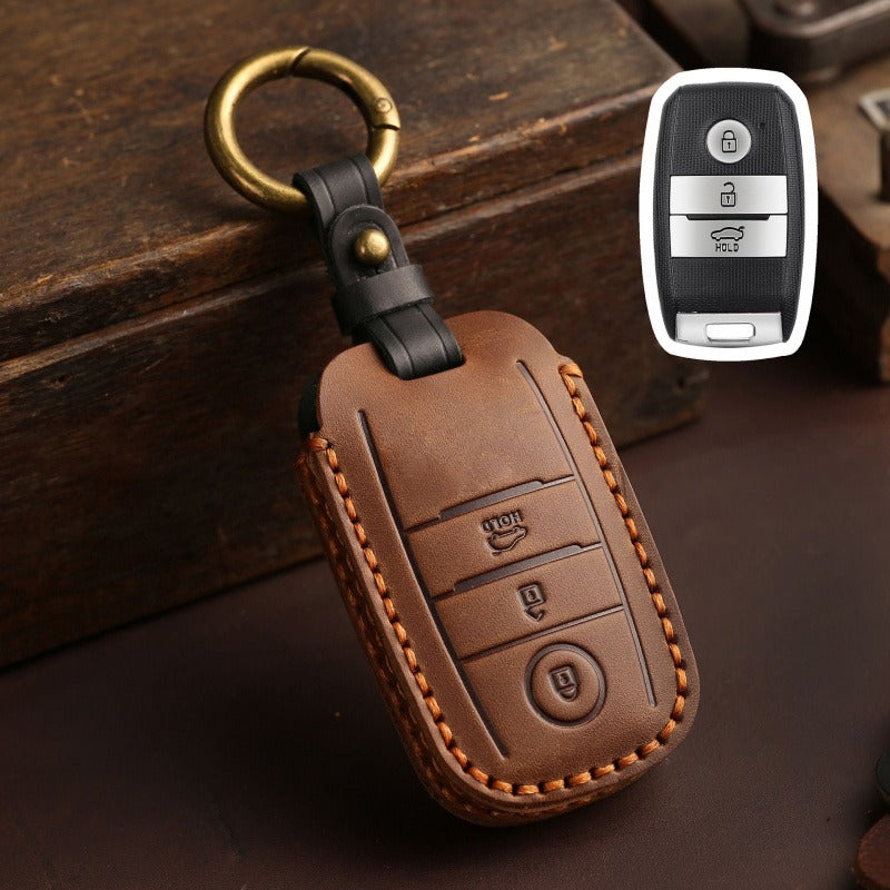 Kia K3 K4 K5 Sportage Leather Key Case(#KA203) - Key-3 / Brown