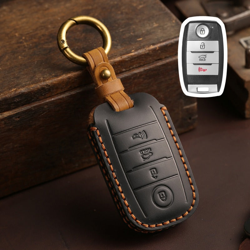 Kia K3 K4 K5 Sportage Leather Key Case(#KA203) - key-4 / Black