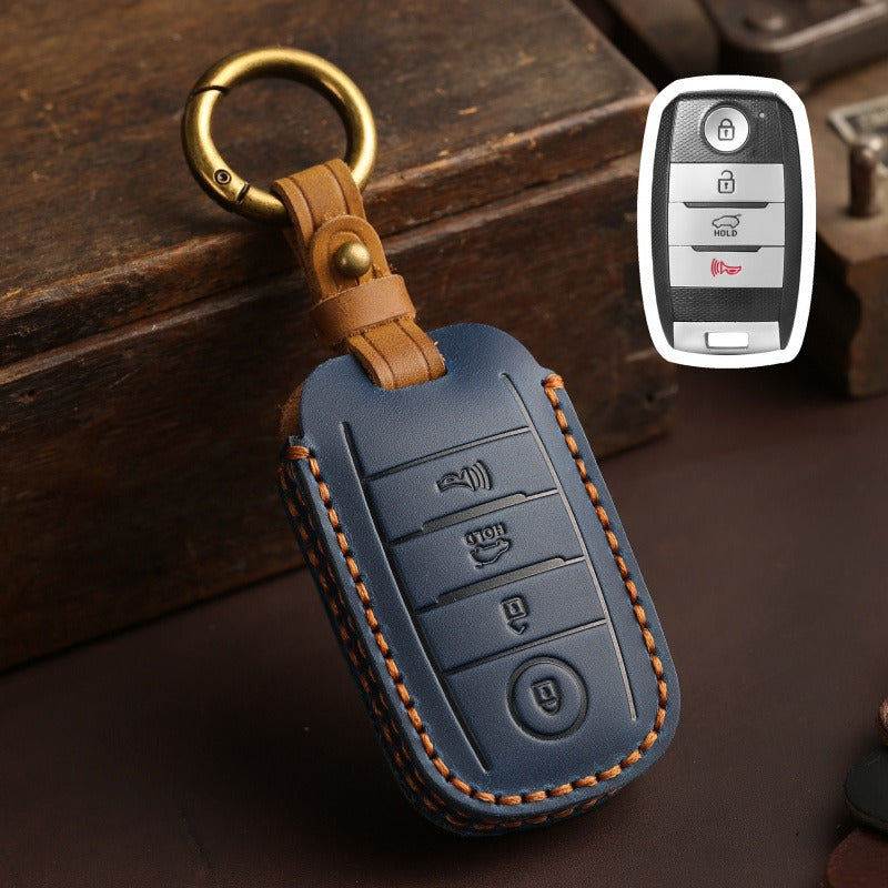 Kia K3 K4 K5 Sportage Leather Key Case(#KA203) - key-4 / Blue
