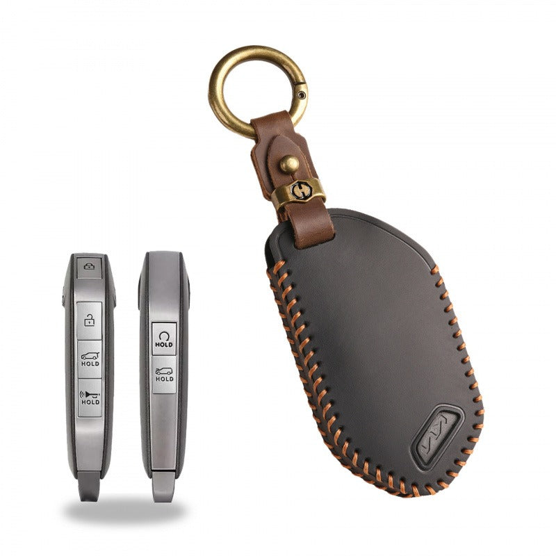 Kia New Model Leather Key Case(#KA207) - Key-6 / Black
