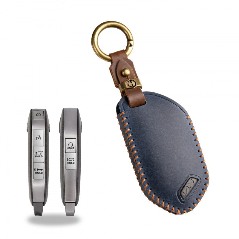 Kia New Model Leather Key Case(#KA207) - Key-6 / Blue