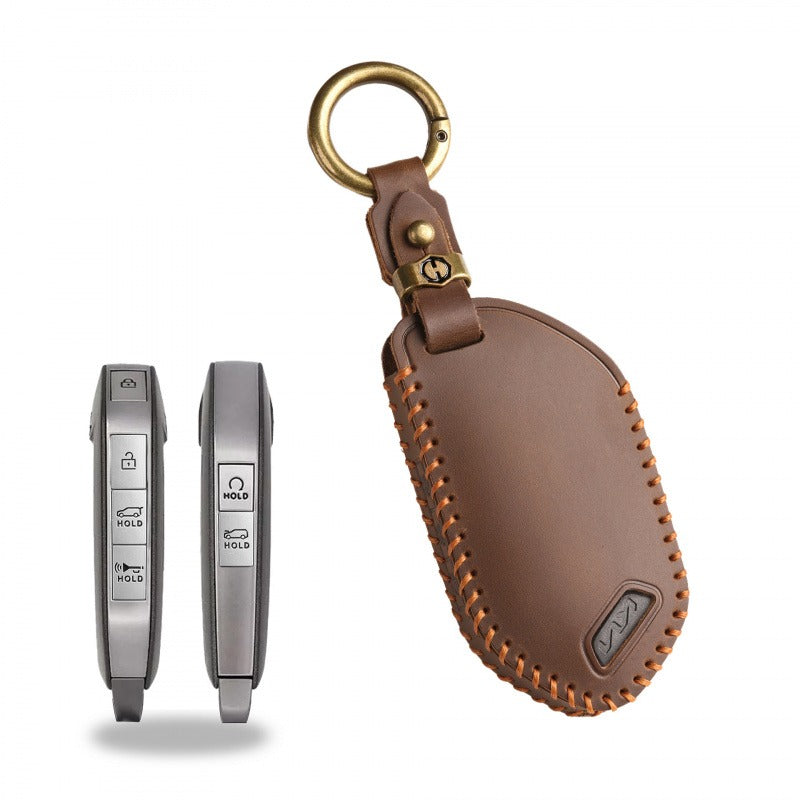 Kia New Model Leather Key Case(#KA207) - Key-6 / Brown