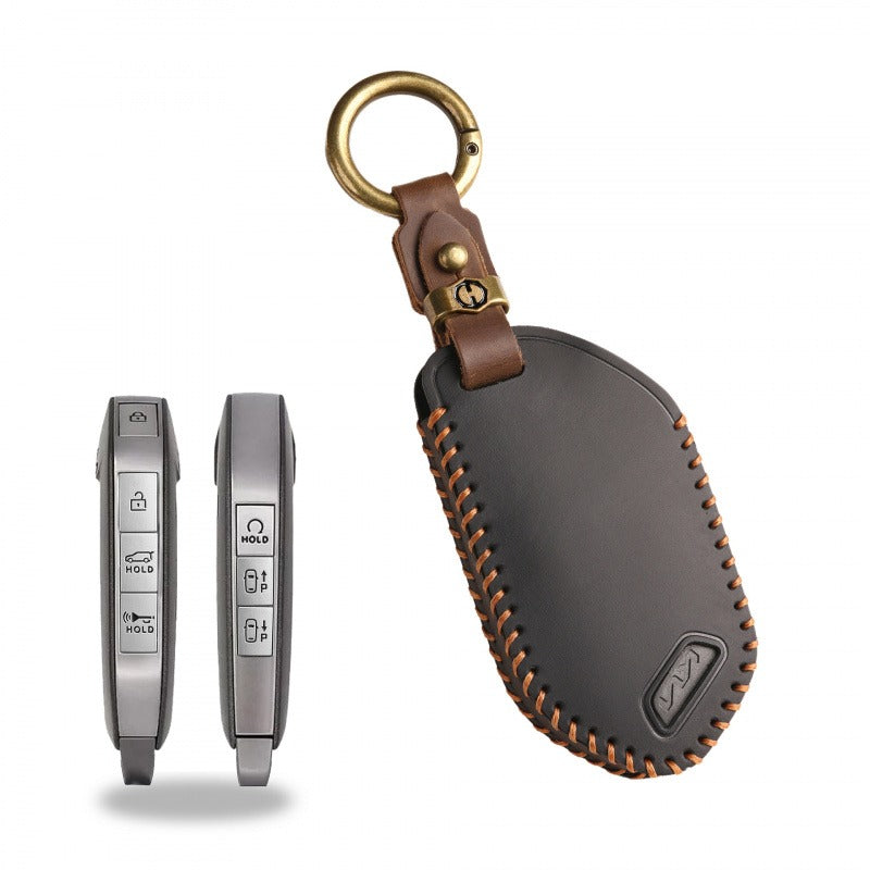 Kia New Model Leather Key Case(#KA207) - Key-7 / Black