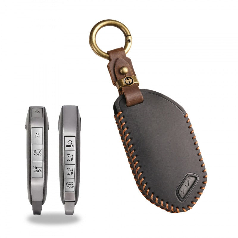 Kia New Model Leather Key Case(#KA207) - Key-8 / Black