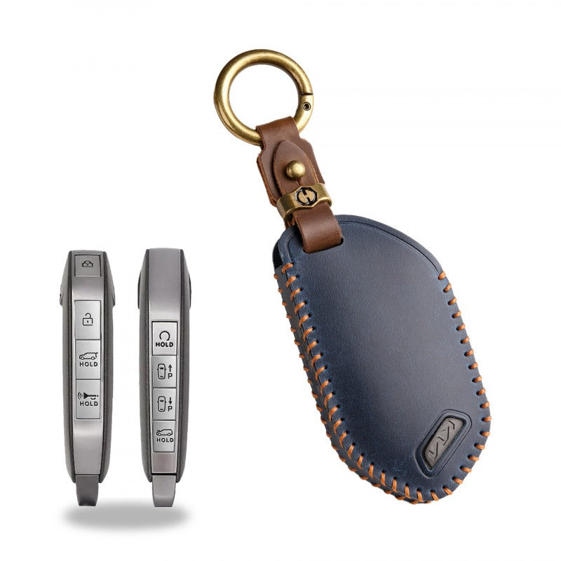 Kia New Model Leather Key Case(#KA207) - Key-8 / Blue