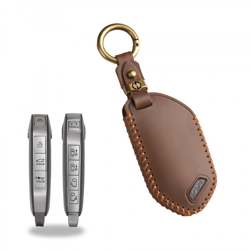 Kia New Model Leather Key Case(#KA207) - Key-9 / Brown