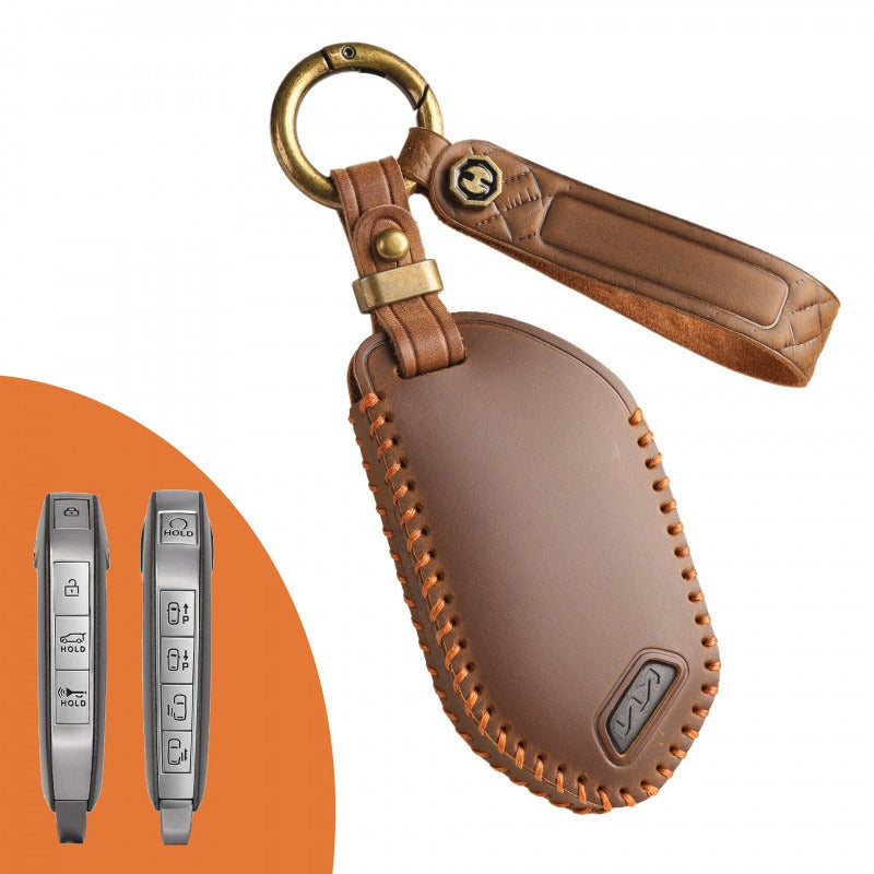 KIA Premium Genuine Leather Key Case Collection(#KA218) - Key-9 / Brown