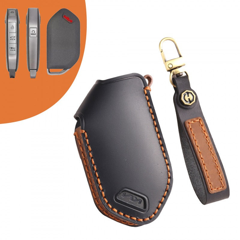 Kia Sorento Carnival Leather Key Case(#KA206) - Key-5 / Black