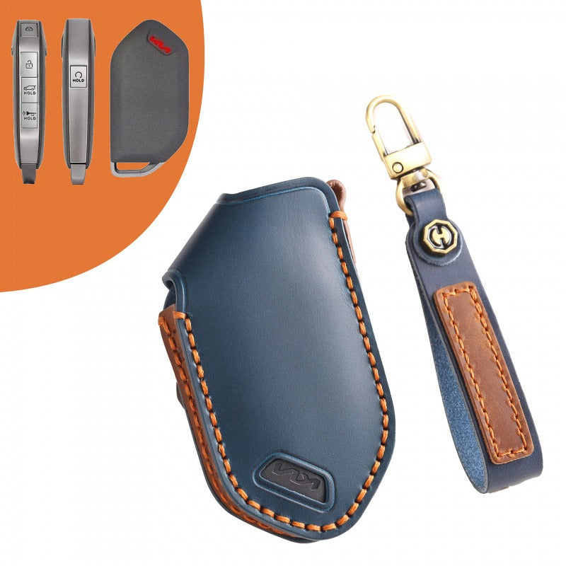 Kia Sorento Carnival Leather Key Case(#KA206) - Key-5 / Blue